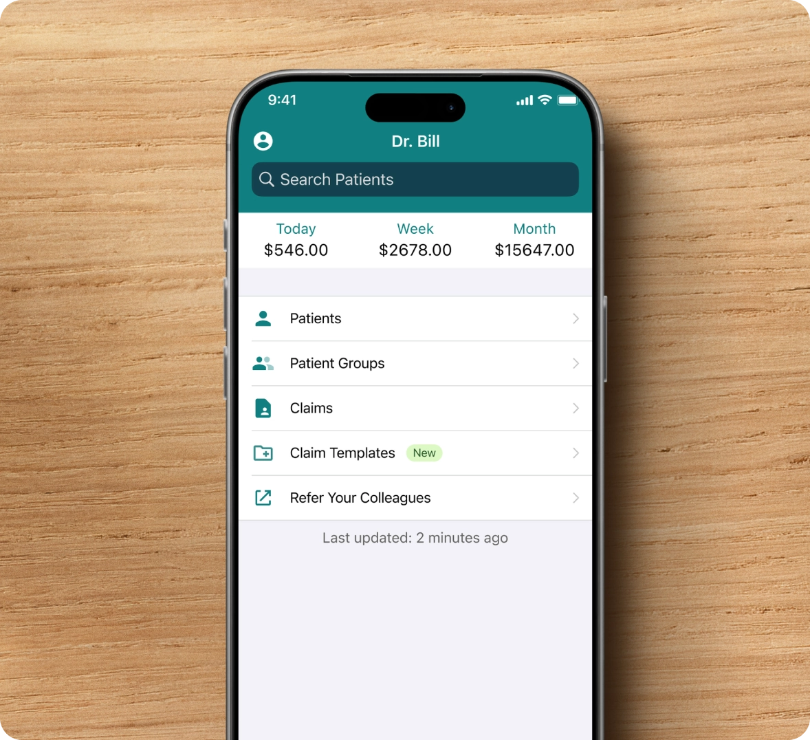 Dr. Bill billing overview on phone